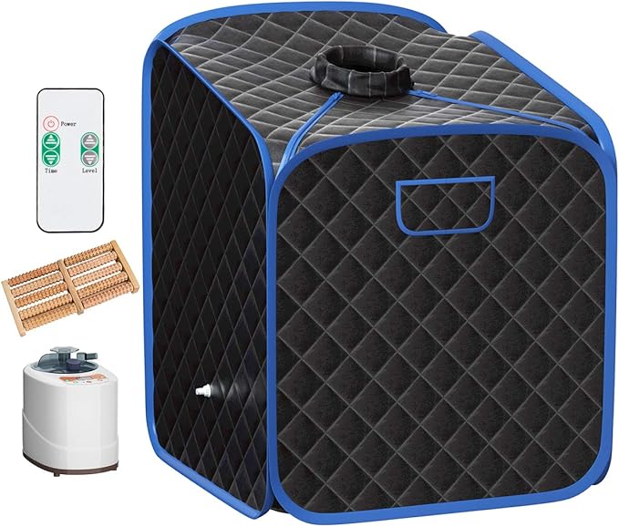 Giantex Portable Steam Sauna Spa 2L Folding Private Sauna Tent W/Chair Foot, Massage Roller, Absorbent Pad,9 Adjustable Temperature Levels for Stress Fatigue 33 x 33x 42 Inch (Black)