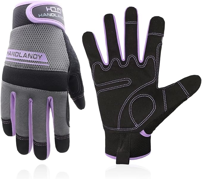 HANDLANDY Women Safety Work Gloves Utility Touch Screen Working Grip Glove for Yardwork Gardening Breathable Mechanic Gloves