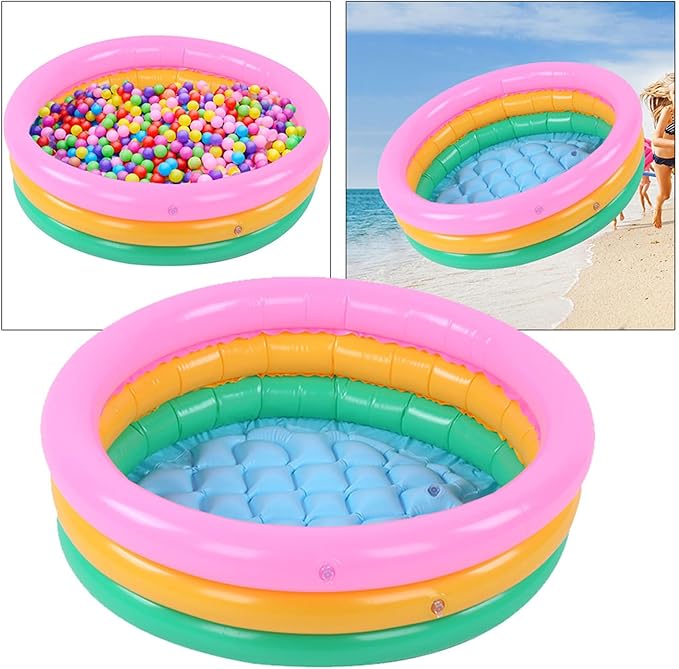Kiddie Pool, Round Shape Bright Color Baby Basin Pool, Inflatable Swimming Pool for Indoor (L)