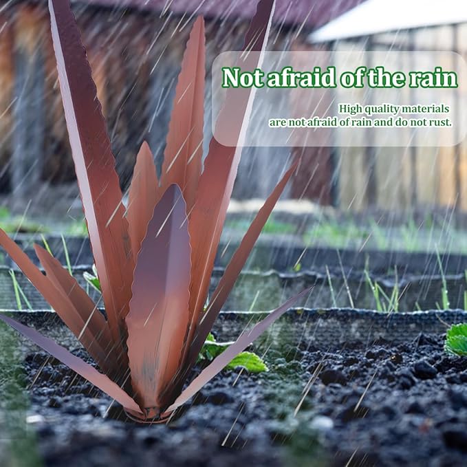 EROCK 2 Pcs Tequila Rustic Sculpture, Wind Resistant Metal Agave Plant Outdoor Home Decor, DIY Rustic Hand Painted Metal Agave Garden Art Plant Country Sculpture Statue Patio Stake Lawn Ornament Gift