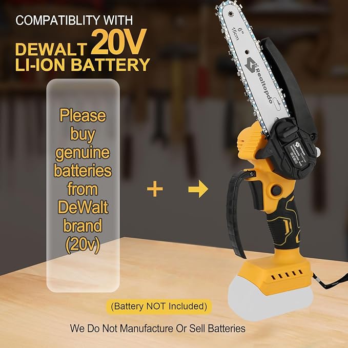 6 In Chainsaw Compatible with DeWalt Battery 20v - Mini Electric Cordless Brushless Chain Saw Handheld Compact Portable Mobile Small Trimming Pruning Chainsaw Set(Not Battery)