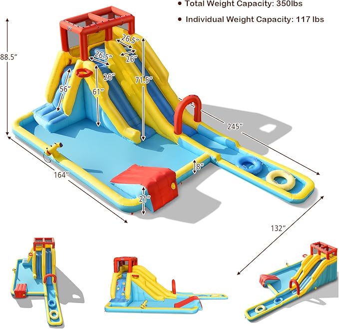 BOUNTECH Inflatable Water Slide, Dual Slides Kids Water Slide Park Bouncy Castle w/950W Blower, 2 Swimming Rings, Large Splash Pool, Backyard Outdoor Blow up Water Slides Inflatables for Big Kids