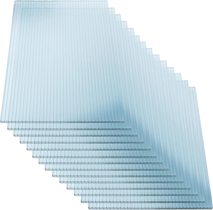 14 Pcs Polycarbonate Greenhouse Panels, 4' x 2' x 0.15'' Twin-Wall Panels, UV Protected Reinforced Clear Sheets for Greenhouse, Outdoor, Plant Stand Roof (14)
