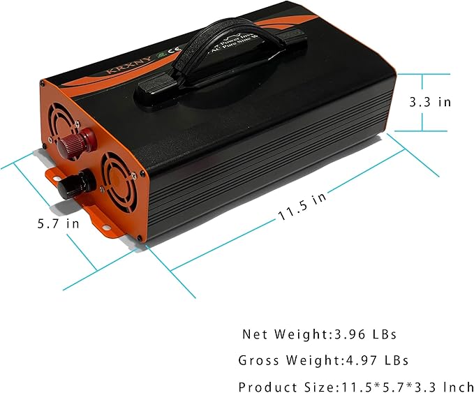 1000W Power Inverter 24V DC to 110V 120V AC Pure Sine Wave Converter LCD Display for Car RV Truck Off Grid Home Solar with Handle