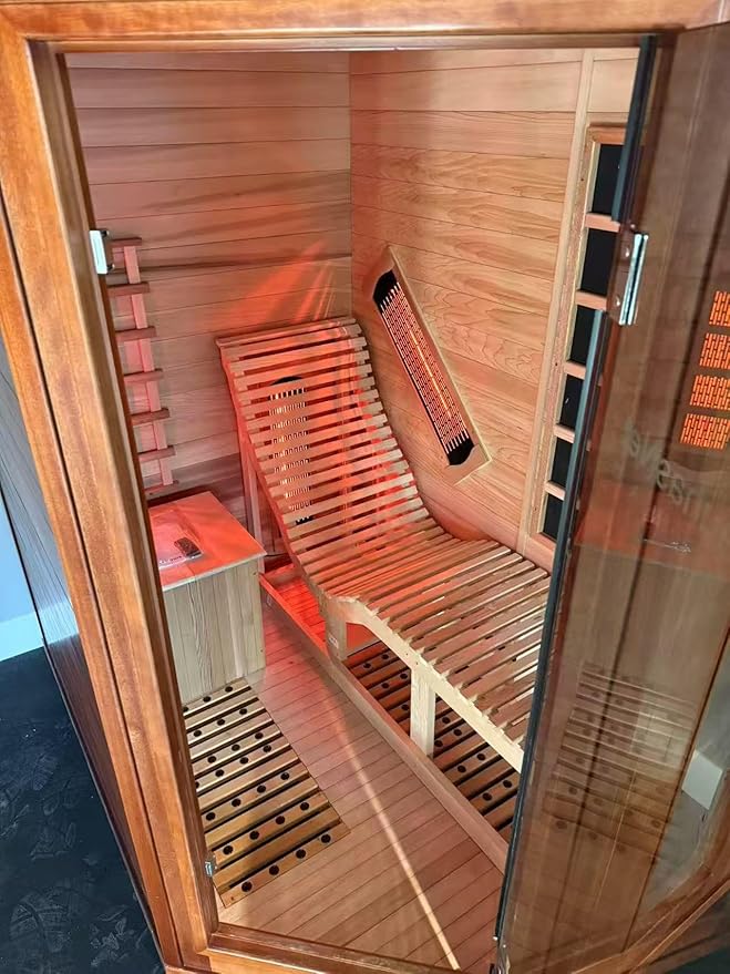 ZONEMEL Infrared Sauna Room with Recliner, 1 or 2 Person Home Sauna, 220V, 2300W, 4 Heating Tubes & Panels, Bluetooth, 4 Carbon Crystal Heating Panel, 7-Color Light, Oxygen Bar