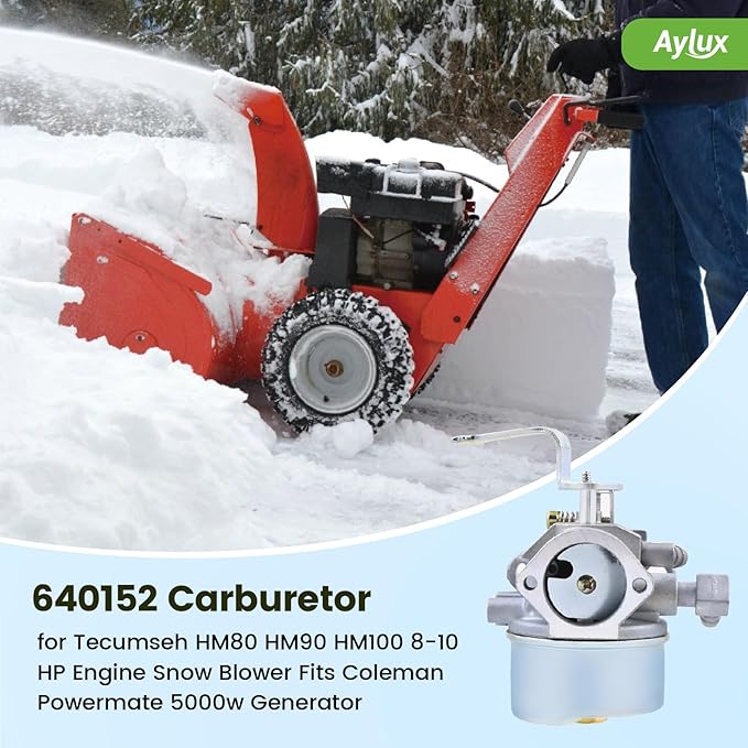 640152 Carburetor with Filter for Tecumseh 640152A HM80 HM90 HM100 8-10 HP Engine Snow Blower Mower 5000watt Generator Replace 640023 640051 640140 640260B