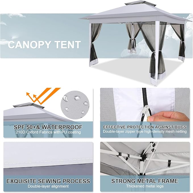 COBIZI 12x12 Pop up Gazebo on Clearance with Mosquito Netting,carpas para Patio Deals,Outdoor Canopy Tent with Portable Carrying Bag, Patio Gazebo for Garden Backyard, Lawn & Beach,Grey