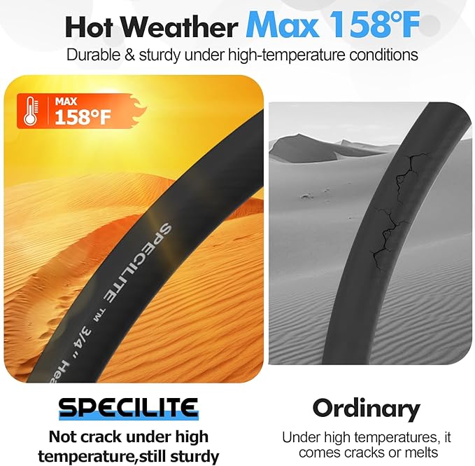 SPECILITE 3/4" Hot/Cold Garden Hose 100 ft with Industrial High Pressure Nozzle, Flexible & Lightweight, 600psi Burst Rubber Water hose -50℉-158℉ With 3/4" Brass Fittings for Yard, Black