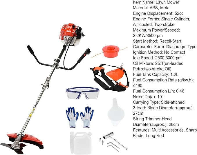 52cc 2-Stroke Gas Powered Weed Eater, Grass Trimmer 2 in 1 Weed Wacker 2.2KW 8500RPM Multi-Functional Gas String Trimmer for Home Garden