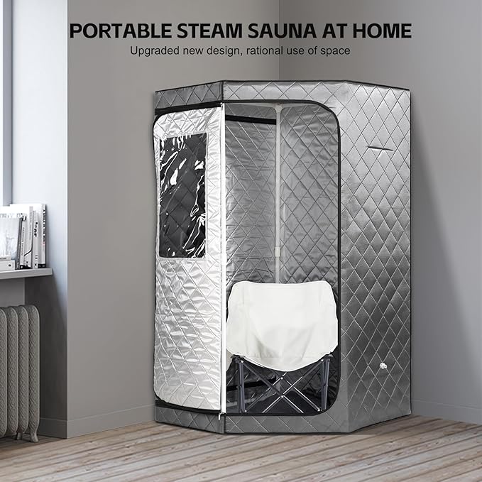 Smartmak Portable Steam Sauna, Full Body Sauna Tent for Home, Personal Home Sauna Box, with 4L & 1500W Steamer, Remote Control, Upgraded Folding Chair