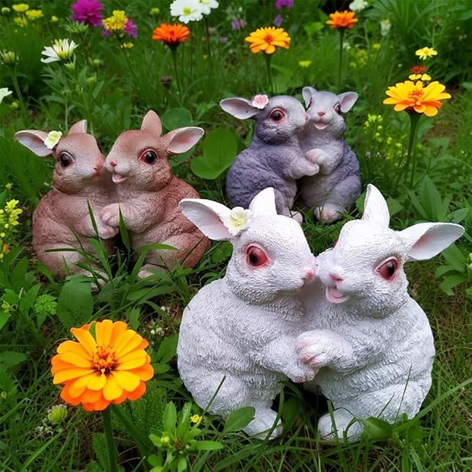 Garden Statues Bunny Decor Resin Dance Rabbit Figurine Cute Fairy Garden Decor Outdoor Statues for Patio Yard Porch Balcony Gifts for Women Mom Grandma White