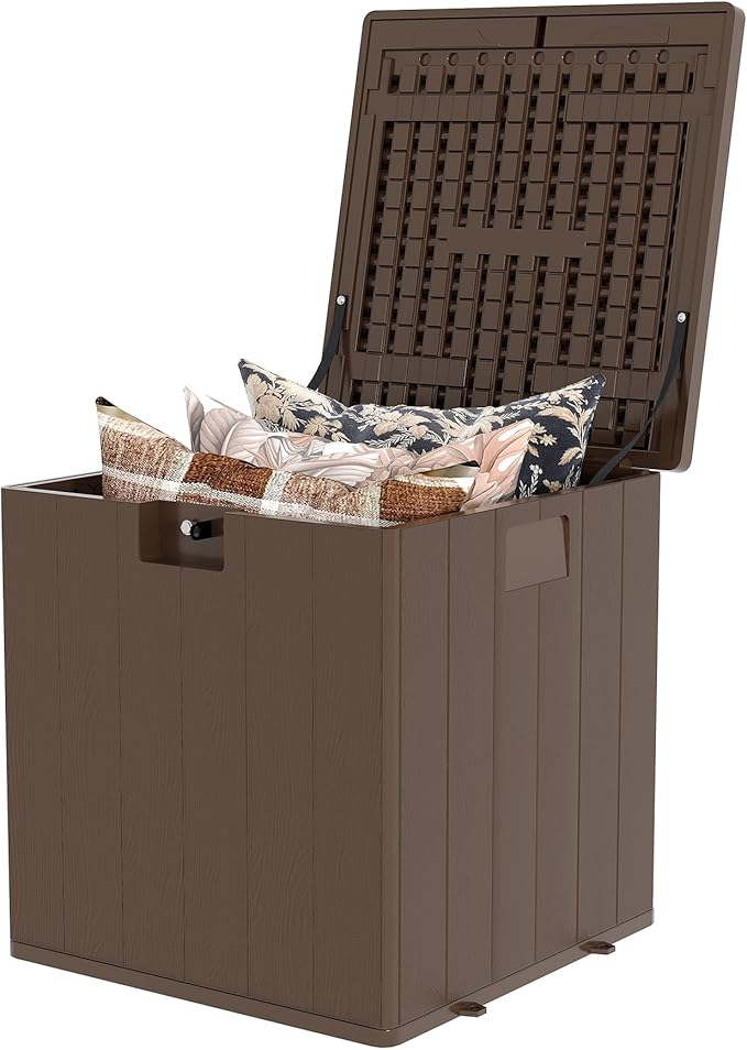 28 Gallon Outdoor Storage Box Waterproof, Patio Deck Storage Box For Package Delivery, Lockable Resin Deck Box, Square Deck Box Small Container for Furniture Cushions, Garden Tools, Pool Accessories