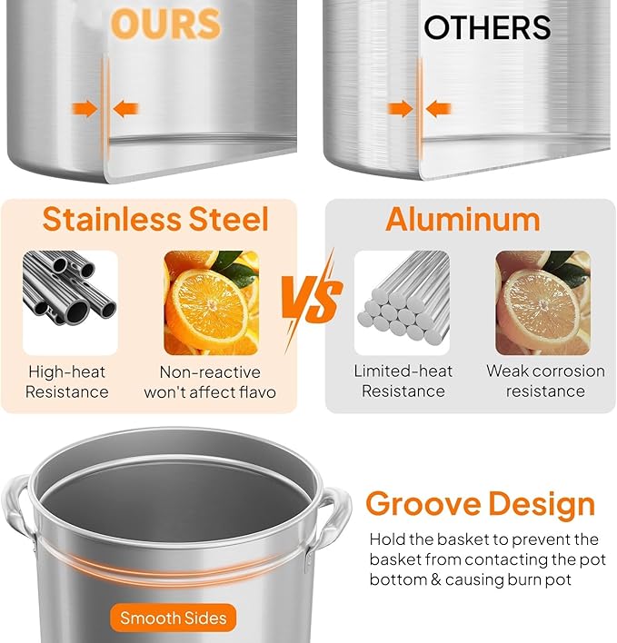 Bonnlo 44QT Turkey Fryer Pot with Steamer Basket, Lid & Lifting Hook, Stainless Steel Seafood Boil-Pot for Lobster, Crab & Shrimp, Heavy-Duty Deep Stockpot for Outdoor Boiling, Cooking & Frying