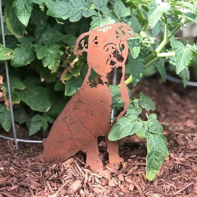 Corten Steel American Pit Bull Terrier Dog Silhouette Yard Stake (Small)