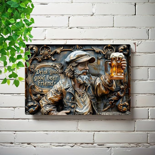 "Drink Good Beer Friends" Vintage Metal Wall Art Plaque (8X12Inch/20X30Cm) - Fascinating Decorative Sign for Room Walls,Warning Signs - Multi-Purpose Use - Aluminum Material