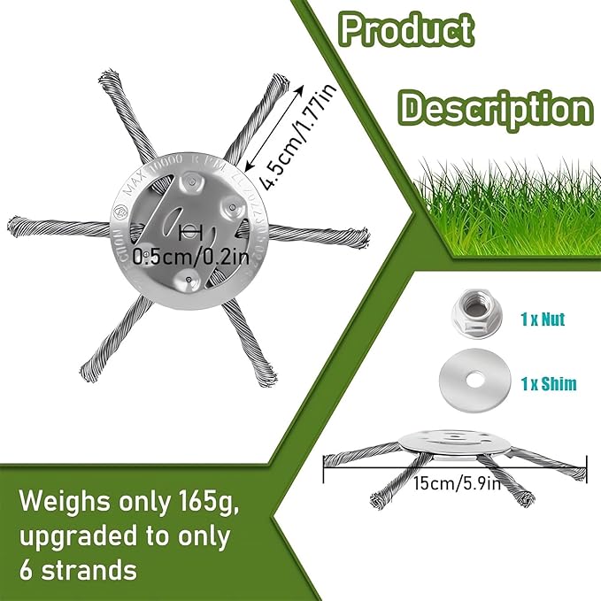 6 Inch Steel Wire Rotary Heavy Duty Weed Brush Cutter Wheel Grass String Trimmer Blades Head Universal Metal Wire Weed Eater Trimming Head Replacement Weed Wacker Weedeater Attachments (6 heads - 6in)