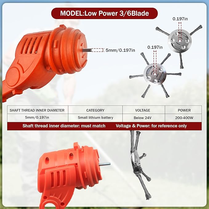 Steel Wire Grass Trimmer Head, Upgrade Bold 2.3 Times Prevent Breaking Steel Wire Weed Eater Head, for Low-Power Lithium Battery Weed Trimmers, 6 Inch Wire Weed Trimmer Head（Low Power 3 Blade）