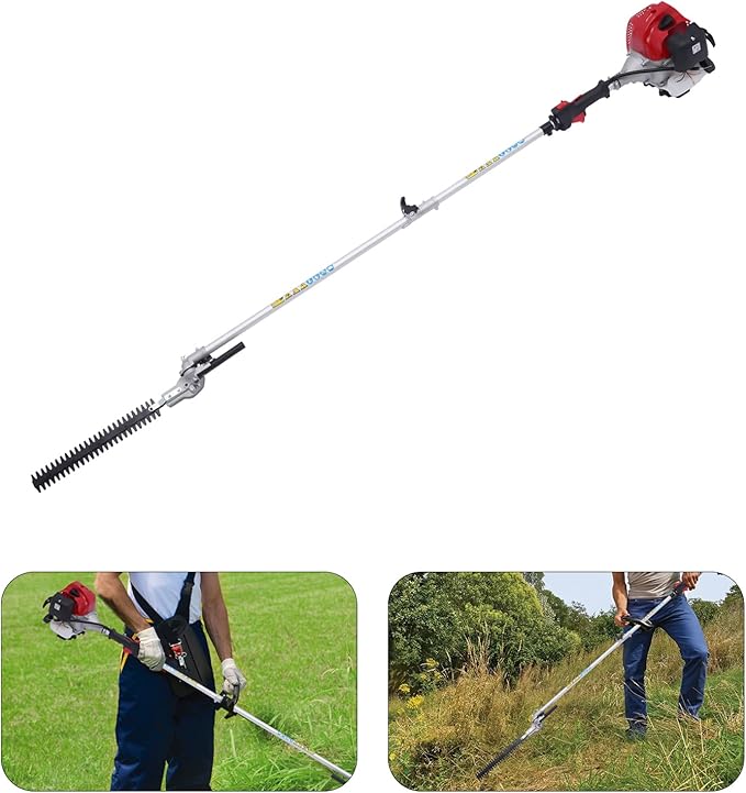 2 Stroke Gas Hedge Trimmer 1.9HP 52CC Air-Cooled Gasoline Brush Cutter Weed Wacker 4 in 1 Multifunction Straight Shaft Gas Grass Trimmer Pole Saw for Weeding, Hedge Trimming, Branch Cutting