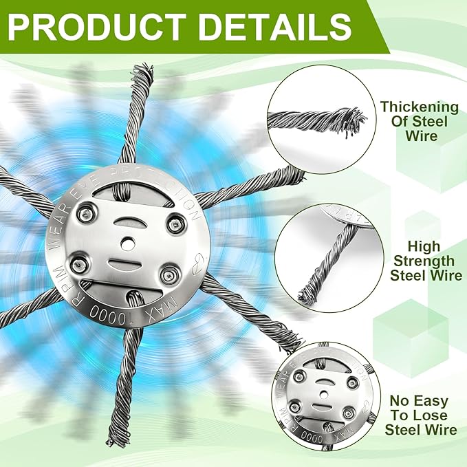 2025 New Upgrade 6 Inches Steel Wire Grass Trimmer Head Universal Steel Wire Weed Eater Head String Trimmer Replacement Brush Blade for Electric Battery Powered Cordless String Cutter (3Pc 6 Blades)