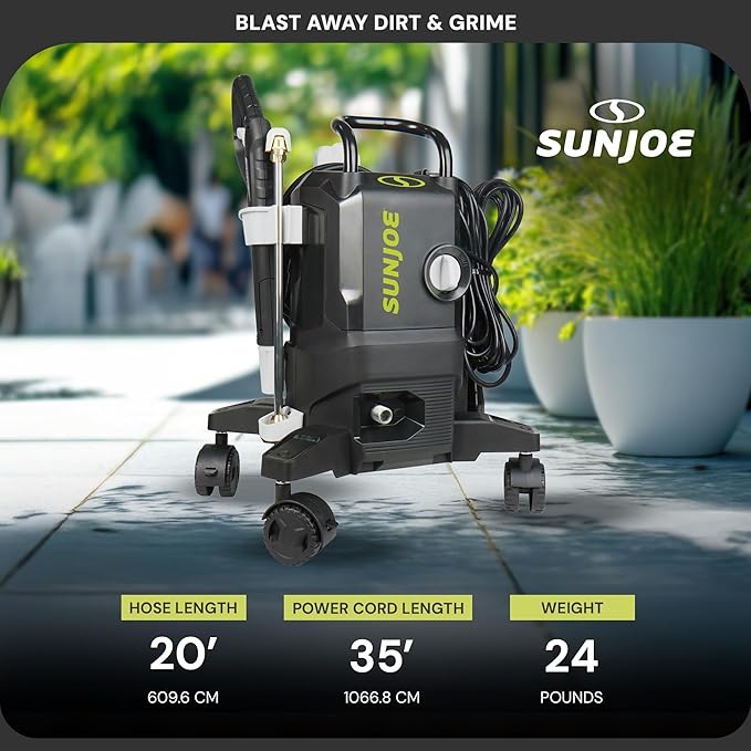 Sun Joe Electric Pressure Washer w/Wheels & 3 Quick-Connect Nozzles, 2200 PSI (PWMA Certified), 1.1 GPM, 14.9-Amp Motor - Heavy-Duty Cleaning Machine for Patios, Decks, Sidewalks & Cars, SPX3000-QW2