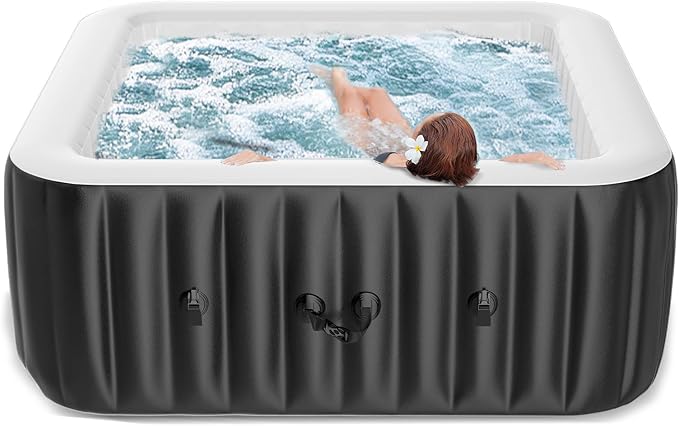 60" X 60" X 25" Hot Tub, 2-4 Person Inflatable Hot Tub, Square Blow Up Portable Bathtub Outdoor Spa with 120 Bubble Jets and Heater Pump, Filter
