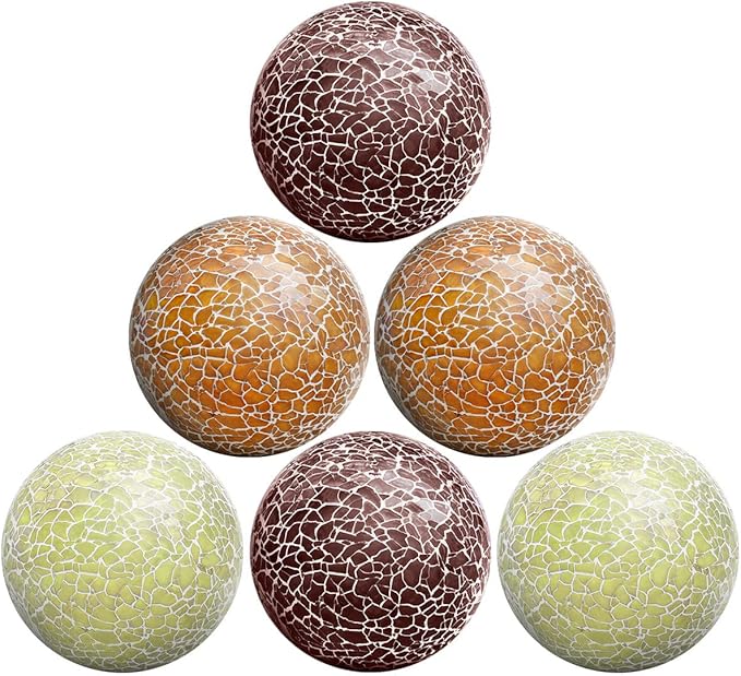 6 PCS 2.5inch Glass Decoration Orbs Set Glass Mosaic Sphere Balls Mix Color Bowls Vases Table Centerpieces Home Living Room Christmas Wedding Party Ornaments
