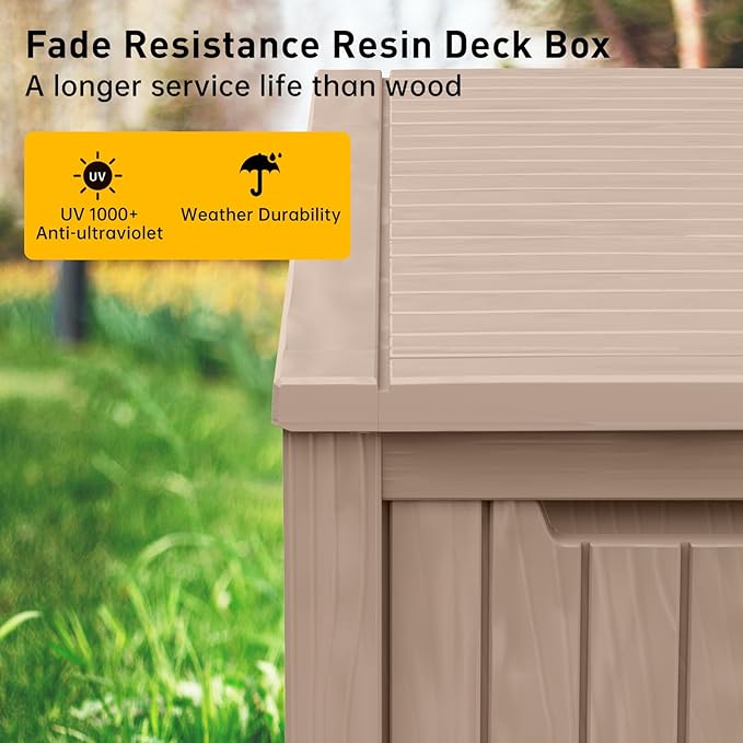 DRATO 200 Gallon Deck Box, Waterproof Resin Large Outdoor Storgae Box for Patio Furniture, Patio Cushions, Gardening Tools, Pool Supplies, Lockable