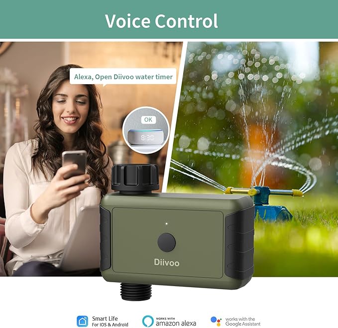 WiFi Water Timer for Garden Hose, Diivoo Smart Sprinkler Irrigation Timer with Hub, Up to 20 Separate Watering Schedules, Compatible with Alexa and Google Home