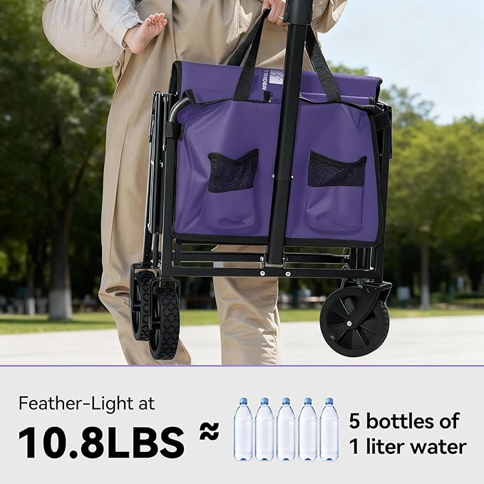 Collapsible Foldable Wagon, Foldig Cart with Wheel Heavy Duty with 180lbs Weight Capacity Lightweight Utility Camping Wagon for Groceries Garden Beach Sports Fishing(Violet)