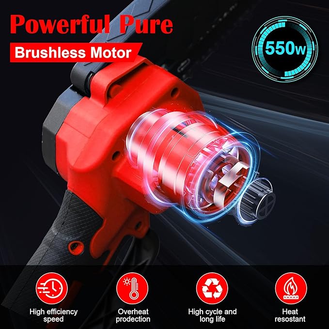 6-Inch Mini Chainsaw, Cordless Handheld Electric Chainsaw with 2x 24V 4000mAh Batteries & 2 Chains, Lightweight & Portable, for Tree Trimming, Wood Cutting, Gardening, Outdoor & Household Use (Red)