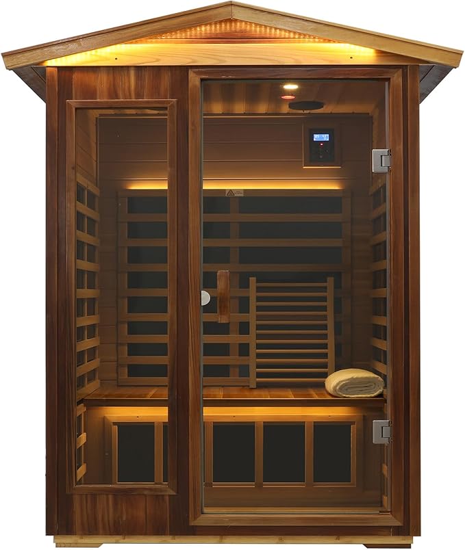 Red Cedar Outdoor Sauna 2 Person,Low EMF Far Infrared Adjustable Sauna,outdoor saunas for home,Traditional Sauna Spa,1850W,8 Heating Plates,LCD Control Panel,Chromotherapy Light,Bluetooth Speaker