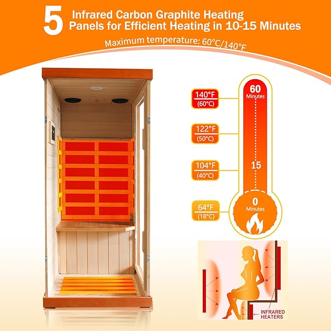 Far Infrared Saunas for Home Sauna Room Wood 800W Indoor Sauna Dry Sauna 110V with Control Panel and Tempered Glass Door, Bluetooth Speakers, Reading Lights and Circulation Vents - 35.2*27.6*61.6 IN