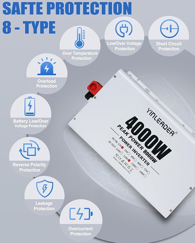 4000W Power Inverter 12V to 110V/120V, Solar Inverter Remote for RV Camping Off-Grid Solar Inverter Systems