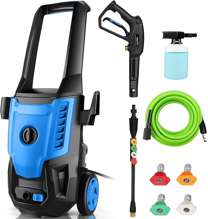Pressure Cleaner 5000 PSI 4.0GPM Portable Power Cleaner with 4 QC Nozzles, 500ML Foam Cannon for Cars/Fences/Driveways/Home/Patios Cleaning, Blue
