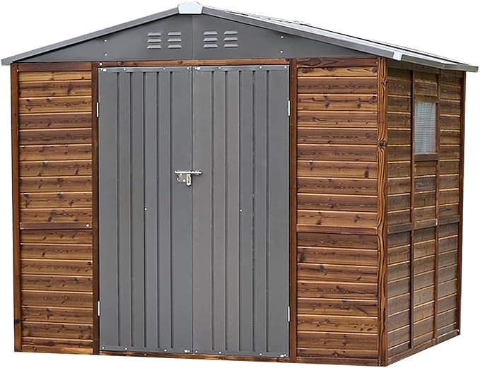 8x6 FT Outdoor Storage Shed, Wood Metal Utility Tool Shed Storage House with Door and Lock, Wooden Sheds Outdoor Storage for Garden,Patio,Lawn,Poolside