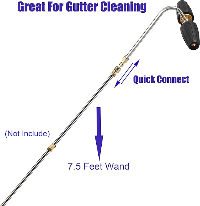 Tool Daily Gutter Cleaner Attachment for Pressure Washer, 2 Rotating Turbo Nozzle, 1/4 Inch Quick Connect, 3300 PSI