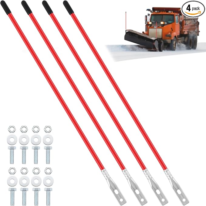 Lasnten 4 Pcs 36 Inch Snow Plow Blade Markers Guide Kit Steel Wire Inside Bolt on Bumper Guides High Visibility Easy Installation for ATV Western Snowplows(Red)
