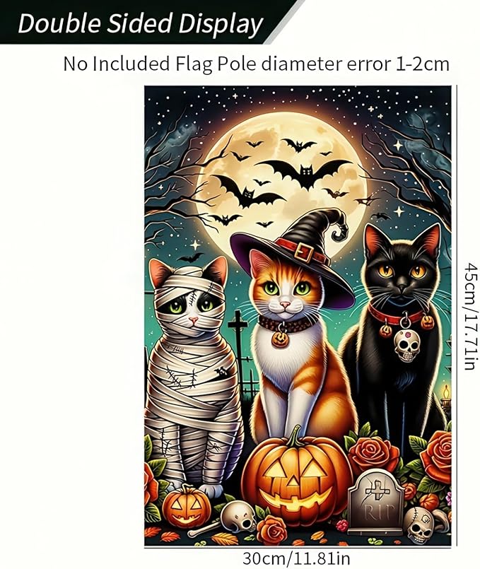 Halloween Decorations Outdoor Garden Flag 12x18 Inch Double Sided Cat Pumpkin Fall Decor Yard Lawn Patio Porch Banner Halloween Garden Flag