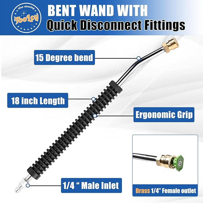 TOOLCY Pressure Washer Gun and 18" Curved Extension Wand, Commercial 5000 PSI / 10.5 GPM with Nozzle Tips, 3/8" Swivel USA-NPT Thread x Quick Socket, Sturdy Design for Gas Power Washer
