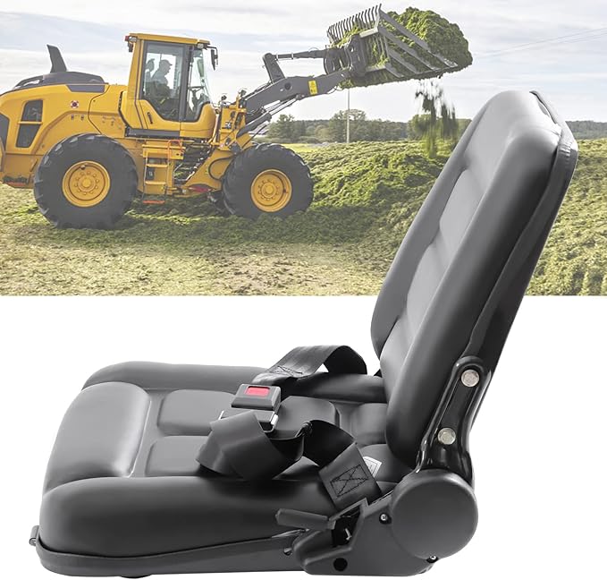 Universal Lawn Mower Seat, PVC Garden Tractor Seat, Tractor Suspension Seat, Universal Forklift Seat with Safety Belt, Full Suspension Seat Replacement for Heavy Mechanical Seat