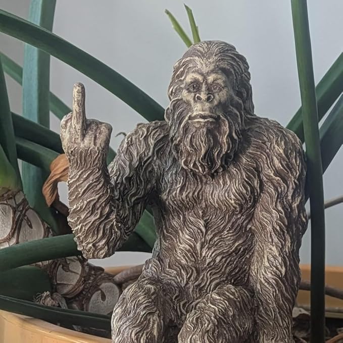 John Bernard & Company Bigfoot The Rude ‘Flipping The Bird’ Sasquatch Yeti Statue/Figurine Indoor/Outdoor Sculpture for Patio, Deck, Home, Office 10 in H Shelf Sitter Figurine (Stonewash)