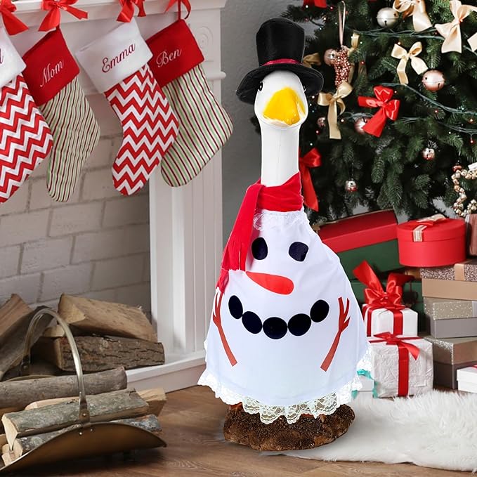 Christmas Snowman Goose Outfit Clothes for 23" High Cement or Plastic Goose Lawn Clothing Porch Garden Costume for Yard Outdoor Patio Statue Xmas Winter Holiday Decor