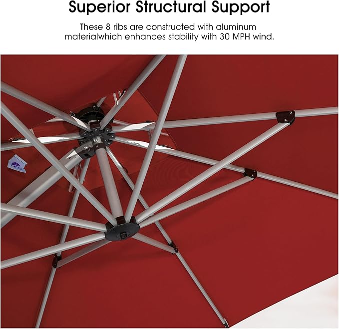 PURPLE LEAF 9 X 12 FT Cantilever Patio Umbrellas with Base Included, Large Square Offset Umbrella with 360° Rotation, Outdoor Aluminum Pool Umbrella for Pool Lawn Garden, Terra