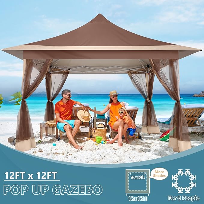 COBIZI 12x12 Pop Up Gazebo On Clearance Canopy Tent Easy Up Outdoor Gazebo Waterproof Upgrade with Mosquito Nettings and Carry Bag for Patio Garden Lawn