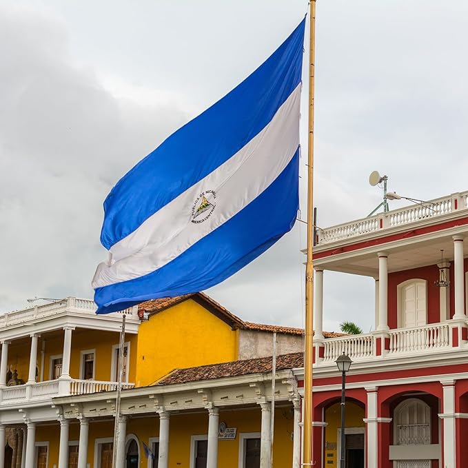 Nicaragua Nicaraguan Flag 3x5 ft Outdoor, Double Sided 3 Ply Heavy Duty Nicaragua National Country Flag, 100% Quality Polyester Nicaraguan Banner with Brass Grommets 4 Rows Stitches