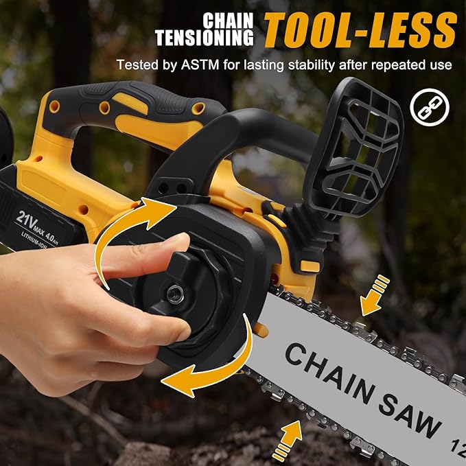 Chainsaw Cordless, 12 Inch Electric Chain Saw, Handheld Brushless Chainsaws with Tool-free Chain Tension & Auto Lubrication, 4000mah*2 Battery (12 Inch Chainsaw)