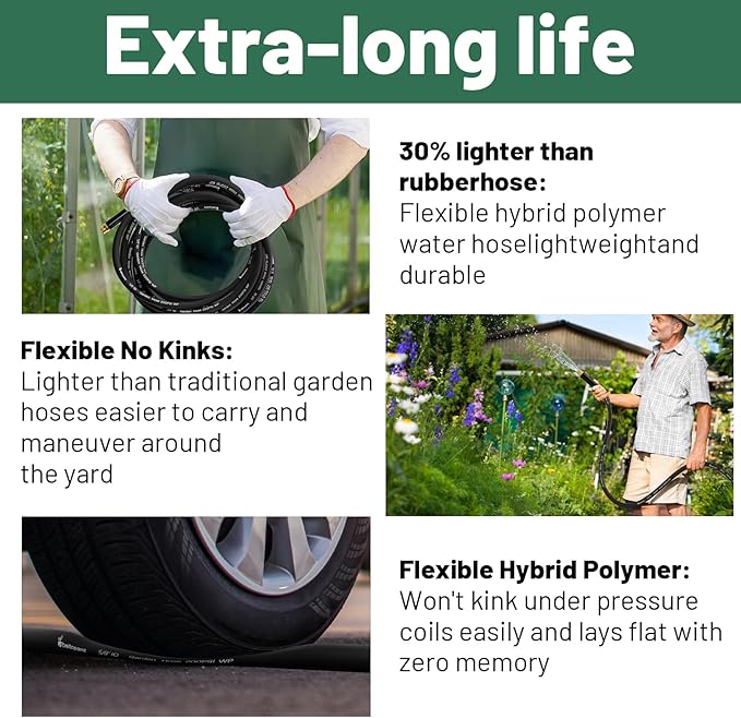 Short Garden Hose 1 ft x 5/8 in Small Water Hose Extend Connector, Lightweight Rubber Hybrid Leader Hose, Leak-Free Connections,Male to Female Fittings, Black