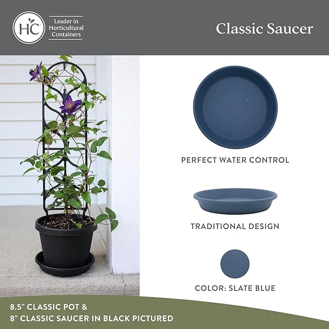 The HC Companies Flower Pot Saucers - Plastic Plant Saucer for Outdoors & Indoors - Traditional Design Plant Pot Trays for Water Drainage - Durable & Stylish Round Plant Tray (21-inch Slate Blue)