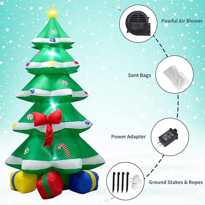 6 Foot Christmas Inflatable Christmas Tree with Gift Box Decoration with LED Lights,Cute Blow up Christmas Tree Indoor Outdoor Decoration - WM - 22