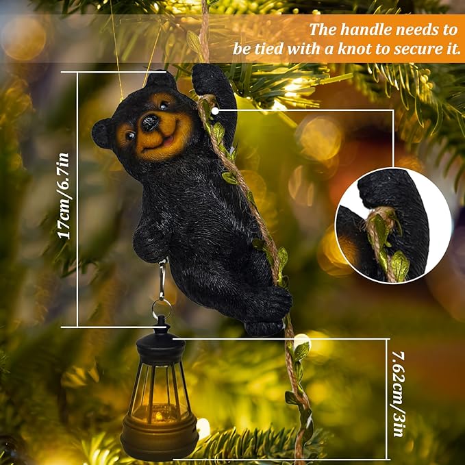 Solar Garden Decor Outdoor Statues-Resin Raccoon Climbing Vine & Squirrel Figurine with LED Light, Waterproof Hanging Animal Figurine with Hook for Patio, Yard, Home Decor Gift (Raccoon)